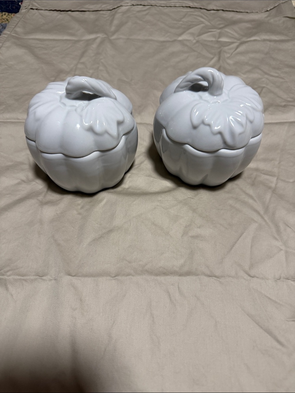 White Ceramic Pumpkin Trinket Boxes - Set of 2